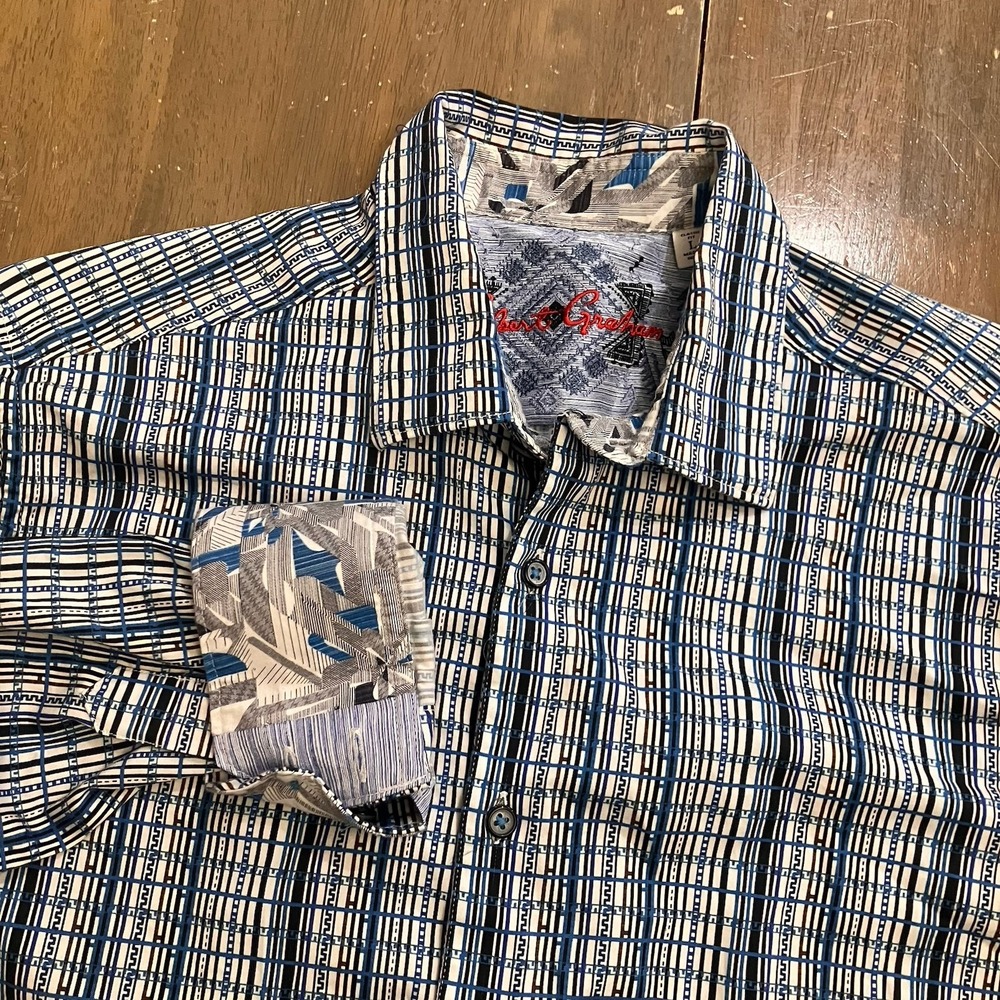 Robert Graham Shirt Mens Large‎ Flip Cuff Button Up Long Sleeve Textured Classic